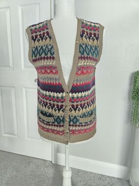Vintage 80s/90s Robert Scott Ltd Wool Sweater Vest - Multicolor Knit - Size 38